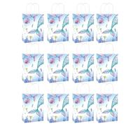 Paquete de 12 bolsas de embalaje de fiesta de sirenas para niños, celebración de cumpleaños, elegantes bolsas de papel con asa