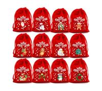 Paquete de 12 bolsas de felpa con cordón para fiestas de Navidad y cumpleaños, bolsas de tela suave para pequeños regalos