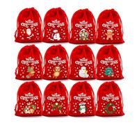 Paquete de 12 bolsas de felpa con cordón para fiestas de Navidad y cumpleaños, bolsas de tela suave para pequeños regalos