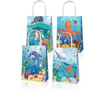 Paquete de 12 bolsas de regalos para fiestas temáticas del océano, bolsas de regalo para fiestas de delfines, bolsas de regalos para fiestas con estampado de criaturas del mundo submarino