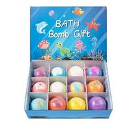 Paquete de 12 bombas de baño naturales para niños, burbujas de colores naturales y respetuosas con la piel, fáciles de limpiar con sorpresa en el interior para regalo de cumpleaños y vacaciones (A)