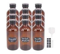 Paquete de 12 botellas Boston de vidrio de 8 oz de BPFY con embudo con tapa de polietileno negro