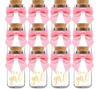 Paquete de 12 botellas de leche de vidrio Ethisa ""It's a Girl"" con cintas y pegatinas. Recuerdos vintage para baby shower, centros de mesa y deco