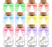 Paquete de 12 botellas de vidrio Ethisa con lazos pastel para recuerdos de fiesta de unicornio. Ideales como recuerdos de fiesta de cumplea os de