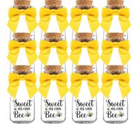Paquete de 12 botellas de vidrio pequeas Ethisa con cintas y pegatinas para recuerdos de fiestas de abejas. Ideales para baby showers y cumplea