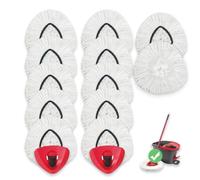 Paquete de 12 cabezales de repuesto para mopa giratoria, cabezales de repuesto de mopa de microfibra planos, cabezales de repuesto triangularmop, 2 bases de mopa giratorias, cabezales de mopa de microfibra que pueden quitar y absorber fácilmente la suciedad persistente