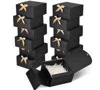 Paquete de 12 cajas de regalo con tapas, cajas de regalo negras a granel con lazo dorado, caja de propuesta de dama de honor para regalos de papel kraft para bodas, Navidad, Halloween, baby shower