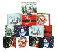 Paquete de 12 cajas de regalo de Navidad con tapas, cajas grandes de Navidad de 10.6 x 7.8 x 3.1 pulgadas para regalos, 6 estilos de patrón temático de Navidad, cajas de regalo de Navidad para