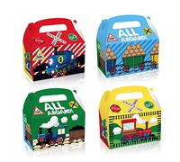Paquete de 12 cajas de regalo retro para fiestas de tren de vapor, caja de regalo para fiestas temáticas, robot, todo a bordo, cajas de cartón con asa para baby shower, suministros de decoración de fiesta de cumpleaños