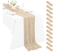 Paquete de 12 caminos de mesa de gasa beige de 10 pies, caminos de mesa de gasa bohemia de 21 x 120 pulgadas, camino de mesa largo rústico romántico para boda, fiesta, despedida de soltera, decoración
