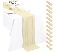 Paquete de 12 caminos de mesa de gasa color marfil, camino de mesa de gasa bohemia de 10 pies, 21 x 120 pulgadas, rústico, romántico, largo camino de mesa para boda, fiesta, despedida de soltera