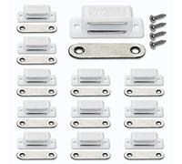 Paquete de 12 cierres magnéticos para puerta de armario, cierres magnéticos resistentes para cocina, muebles pequeños para el hogar, placa de metal con carcasa de plástico con 48 tornillos (blanco)