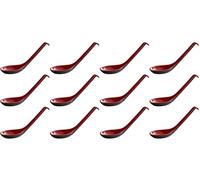 Paquete de 12 cucharas de sopa asiática roja y negra de 6.5 pulgadas con gancho, cuchara Fuji de estilo coreano chino japonés, perfecta para sopas de melamina Won Ton Arroz Pho Soba y Ramen Fideos Sopas