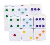 Paquete de 12 Dados Grandes, Dados Gigantes de 25 mm con Base Blanca y Punto Colorido para una fácil Lectura, Juegos de Mesa, enseñanza de matemáticas, Elementos Esenciales para la Noche de Juegos