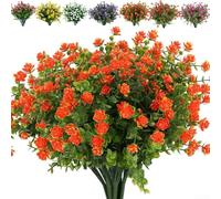 Paquete de 12 flores artificiales para jardín al aire libre para uso doméstico, plantas artificiales de plástico, aspecto realista, no se decolora con la luz solar (naranja)