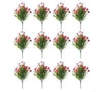 Paquete de 12 flores artificiales resistentes a los rayos UV, plantas falsas para decoración de césped, patio, cementerio, porche, boda, arreglo de jardín al aire libre, tallos de plástico de colores