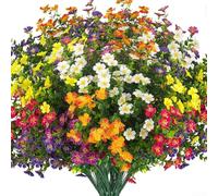 Paquete de 12 flores artificiales resistentes a los rayos UV plantas falsas para decoración de césped, patio, cementerio, porche, boda, arreglo de jardín al aire libre, tallos de plástico de colores