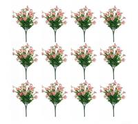 Paquete de 12 flores artificiales resistentes a los rayos UV, plantas falsas para decoración de césped, patio, cementerio, porche, boda, arreglo de jardín al aire libre, tallos de plástico de colores