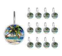 Paquete de 12 ganchos para cortina de ducha, coloridos y tópicos de verano, palmera de playa, resistentes, resistentes al óxido, para baño, ducha, barra, cortinas de ventana