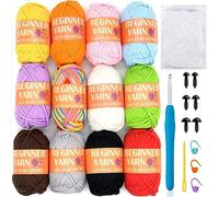 Paquete de 12 hilos de ganchillo para principiantes, azul, verde, rosa, morado, amarillo, arco iris, hilo de ganchillo para principiantes con puntadas fáciles de ver, mini hilo de ganchillo para