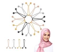 Paquete de 12 imperdibles negros hijab para mujeres, hijab imperdibles grandes y pequeños, perlas, broches, alfileres de seguridad para pañuelos de mujer, hijab, negro, blanco, dorado, oro rosa