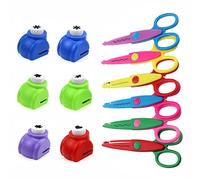 Paquete de 12 juegos de manualidades para niños con tijeras y punzones seguros -Patrón de ondas y tijeras en zigzag para manualidades creativas con papel