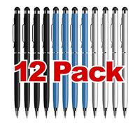 Paquete de 12 lápices capacitivos para pantallas táctiles 2 en 1 Tablet Pen compatible con iPad iPhone Kindle Fire Samsung Galaxy Android Stylus con tinta azul para todas las pantallas táctiles
