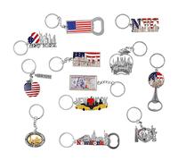 Paquete de 12 llaveros de metal NYC Silver Souvenir Collection de Nueva York a granel incluye 3 abrebotellas, Empire State, Freedom Tower, Statue Of Liberty USA Flag, NY Cab, Apple y más (plateado),