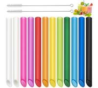 Paquete de 12 Pajitas de Té de Burbujas Reutilizables Con 2 Cepillos de Limpieza - Colores Variados, Gruesas, de Plástico Para Todo Tipo de Batidos (13 mm x 25,5 cm)