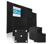 Paquete de 12 paneles de espuma acústica de 12 x 12 x 1 pulgadas, espuma a prueba de sonido, paneles de espuma de estudio, paneles de sonido que reducen el ruido para pared (negro, paquete de 12)