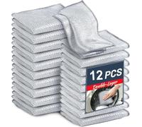 Paquete de 12 paños de Cocina multifuncionales de Alambre antiarañazos - Paño de Limpieza de Punto de Malla de Alambre Plateado de Doble Capa Trapos de Limpieza de Alambre para Cocina, fregaderos