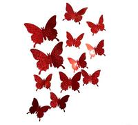 Paquete de 12 pegatinas de mariposa 3D para decoración del hogar y boda, material resistente a la intemperie (rojo)