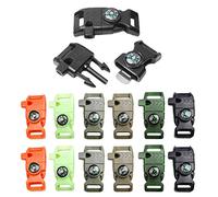 Paquete de 12 Piezas de Colores Mezclados de 5/8 Pulgadas, brújula, raspador de pedernal, iniciador de Fuego, Hebilla de Silbato de plástico, Pulsera de paracaídas al Aire Libre, Camping, Kits de