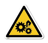 Paquete de 12 piezas de maquinaria móvil Caution Moving Machine, SymBOL Only 50 x 50 mm, adhesivo de vinilo autoadhesivo laminado, advertencia de evaluación de riesgos señales de seguridad