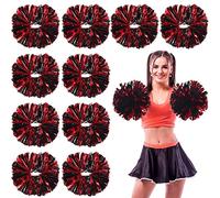 Paquete de 12 pompones de animadora con mango de bastón, pompones de aluminio metálico para niños y adultos, accesorios de escuadrón de animación, 13.4 pulgadas (negro y rojo)