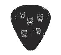 Paquete de 12 púas de guitarra, búhos de dibujos animados en un negro, 3 púas de guitarra de diferentes grosores para bajo, ukelelele, guitarra eléctrica y acústica