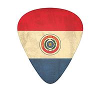 Paquete de 12 púas de guitarra con la bandera de Paraguay vintage, incluye calibres delgados, medianos y pesados, 3 tamaños para púas acústicas eléctricas de guitarra