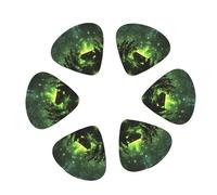 Paquete de 12 púas de guitarra de Halloween Green Forest Witch, accesorios de ukelele para bajo eléctrico, guitarra acústica, incluye púas finas y medianas pesadas con caja de almacenamiento