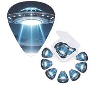 Paquete de 12 púas de guitarra personalizadas, 3 grosores diferentes, 4 unidades de 0,46 mm, 4 piezas de 0,71 mm, 4 piezas de 0,96 mm UFO por la noche, púas de guitarra eléctrica, accesorios de púa de