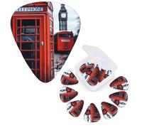 Paquete de 12 púas de guitarra personalizadas, 3 grosores diferentes, 4 unidades de 0,46 mm, 4 piezas de 0,71 mm, 4 piezas de 0,96 mm, Inglaterra, Reino Unido, retro, Londres, teléfono, guitarras
