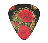 Paquete de 12 púas para guitarra Golden Brilliant Paisley Rose Flowers Novedad Thin Medium Heavy Plectrums