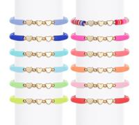 Paquete de 12 pulseras coloridas de la amistad para niños y adultos, joyería de cuentas planas ajustables con letras, corazones y mal de ojo, accesorios bonitos e inspiradores para niñas, mujeres y