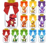 Paquete de 12 recuerdos de fiesta de dinosaurios de Ethisa: frascos de dulces DIY con cintas y pegatinas, botellas decorativas para fiestas de cu