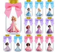 Paquete de 12 recuerdos de fiesta de princesas de Ethisa: frascos de dulces DIY con cintas y pegatinas, botellas decorativas para fiestas de cump