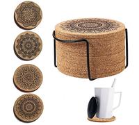 Paquete de 12 Reutilizables Absorbentes Posavasos de Corcho, Posa Vasos Frikis para Bebidas Alfombrilla, para Tazas con Soporte de Metal para el Hogar, Restaurante, Oficina y Bar