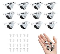 Paquete de 12 ruedas pequeñas para muebles, miniruedas fijas silenciosas de TPR de 1,2 cm con placa superior de acero y 24 tornillos, para armarios, cajas de herramientas, proyectos de bricolaje