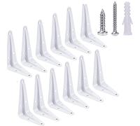 Paquete de 12 soportes de estante de 4 x 3 pulgadas, soportes en L de metal blanco resistente para soporte de estante J soportes de esquina de ángel de pared para estantes de madera, soporte