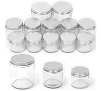 Paquete de 12 tarros de vidrio transparente 2, 4 y 8 onzas, con kit surtido de tapa plateada, recipientes redondos de vidrio cosmético con tapas, tarros de viaje para cosméticos