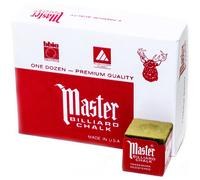 Paquete de 12 tizas de billar Master Billiard doradas con caja protectora - Tiza de billar profesional para una cobertura suave y uniforme en la
