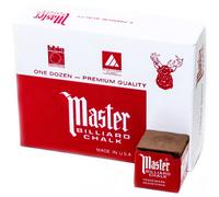Paquete de 12 tizas de billar Master Billiard marrones con caja protectora - Tiza de billar profesional para una cobertura uniforme y uniforme en